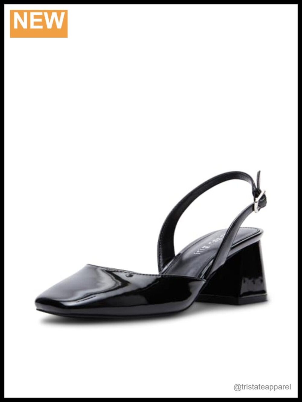Faux Leather Patent Slingback Block Heel Square Toe Pump